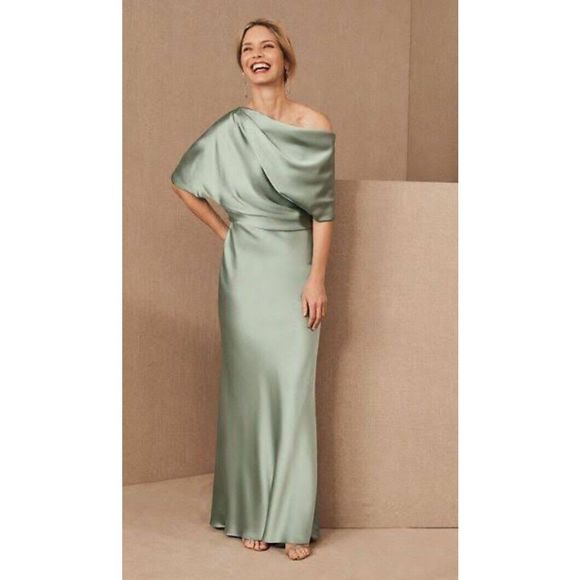 Anthropologie X Amsale Pryce Off-Shoulder Satin Column Gown Size 8 Slouch Dress
